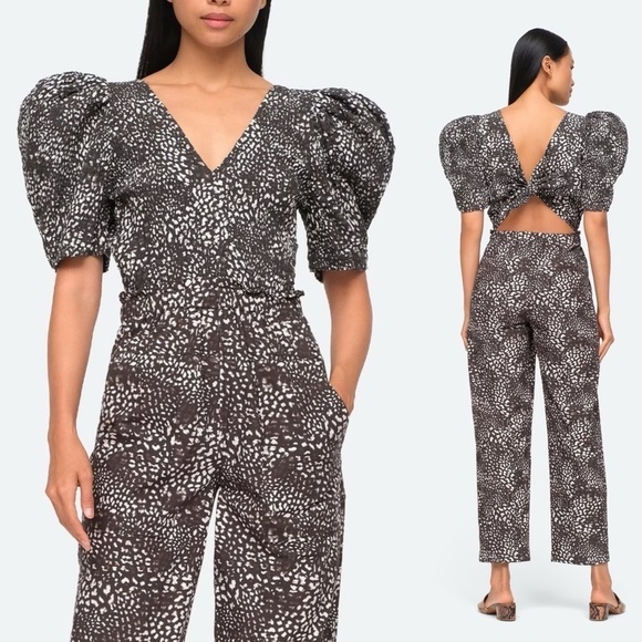 SEA New York Calla Cheetah Smocked Jumpsuit in Night size 2 - Picture 1 of 11
